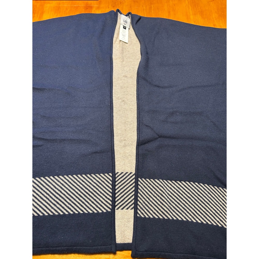 Cabi Navy Blue Oatmeal Beige Reversible Poncho Sweater Wrap M/L 3163 Striped - Picture 7 of 11